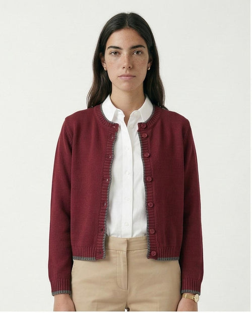 Men's Contrast-Trim Knit Cardigan - Burgundy & Charcoal