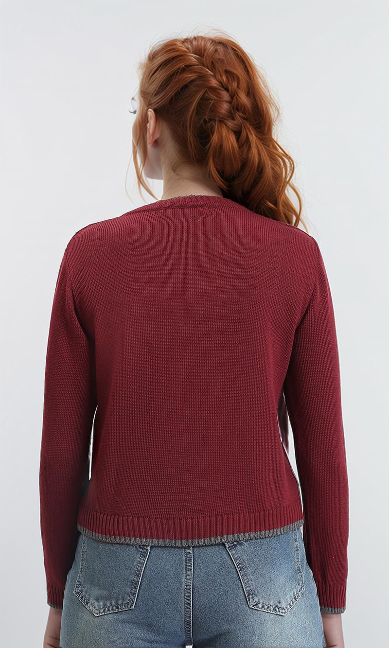 R211189 - Full Buttons Down Winter Cardigan - Burgundy