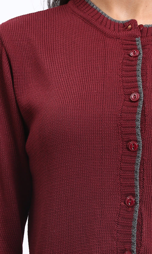 R211189 - Full Buttons Down Winter Cardigan - Burgundy