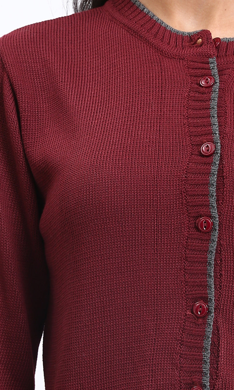 R211189 - Full Buttons Down Winter Cardigan - Burgundy