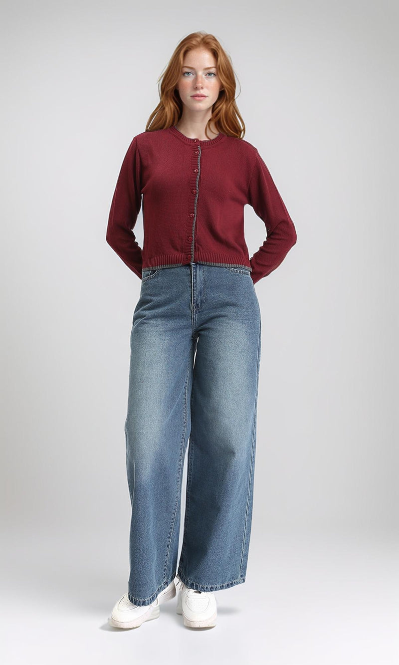 R211189 - Full Buttons Down Winter Cardigan - Burgundy