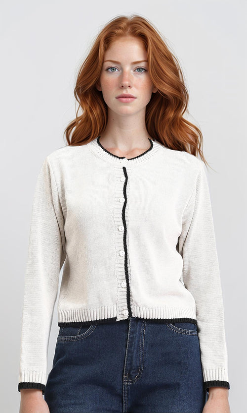 R211190 - Full Buttons Down Winter Cardigan - Light Grey