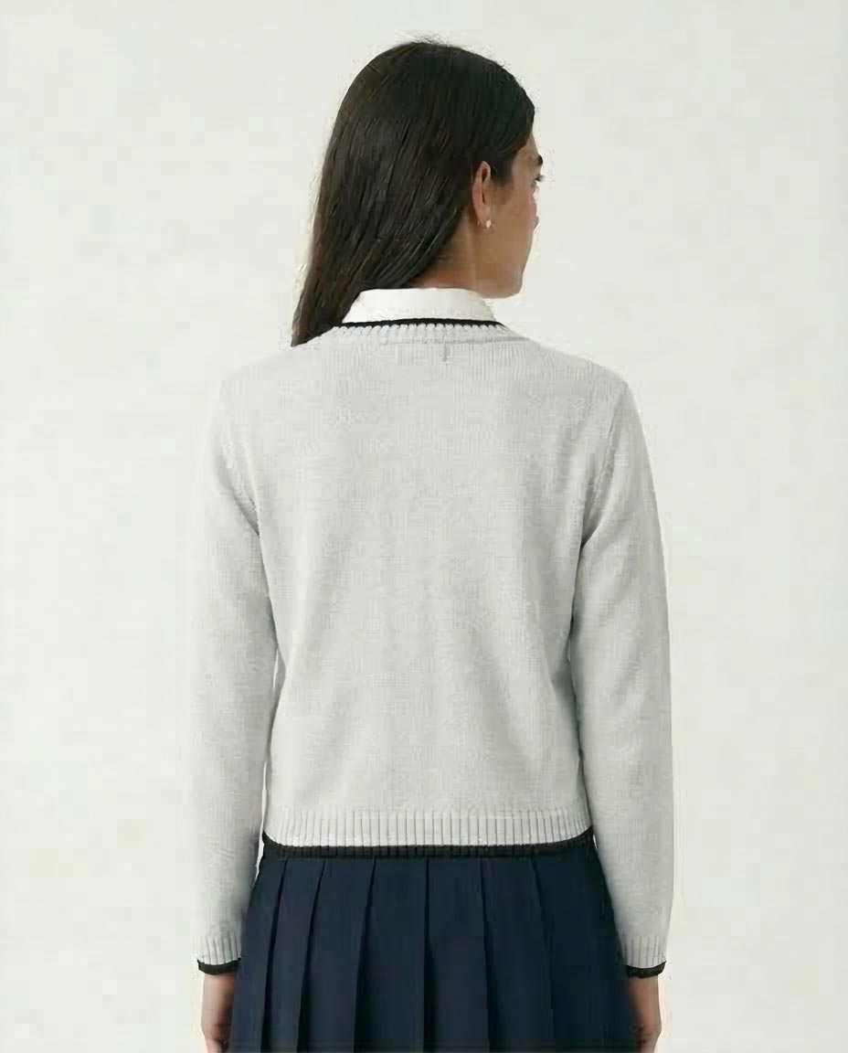 Ravin Contrast-Trim Ribbed Knit Cropped Cardigan – Grey/Black - R211190