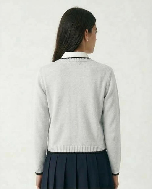 Ravin Contrast-Trim Ribbed Knit Cropped Cardigan – Grey/Black - R211190