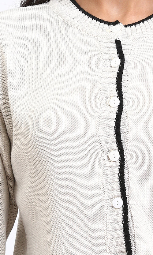 R211190 - Full Buttons Down Winter Cardigan - Light Grey