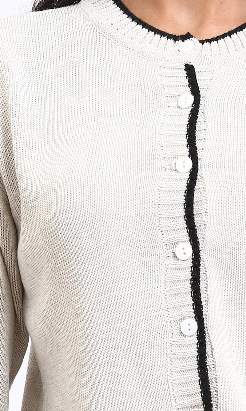 R211190 - Full Buttons Down Winter Cardigan - Light Grey