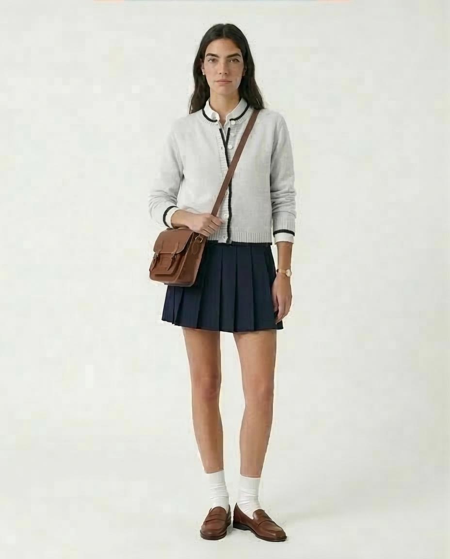 Ravin Contrast-Trim Ribbed Knit Cropped Cardigan – Grey/Black - R211190