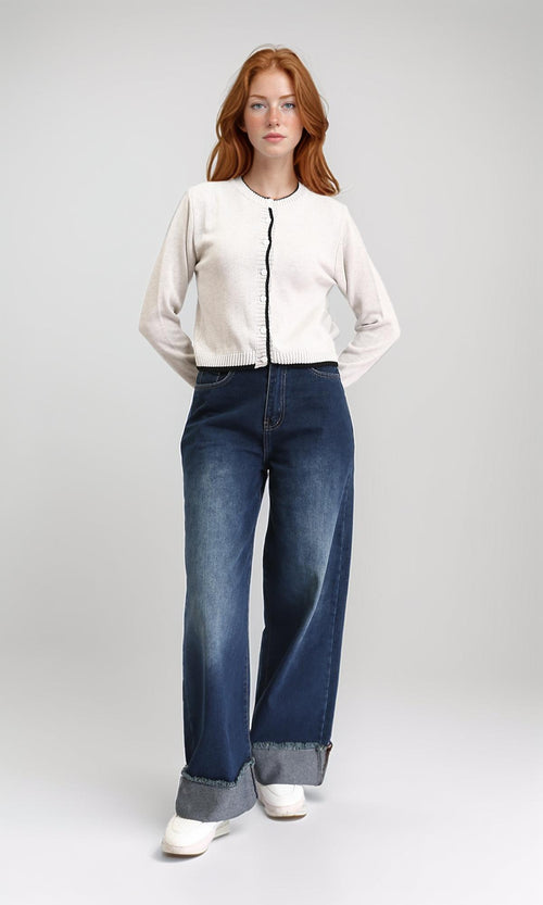 R211190 - Full Buttons Down Winter Cardigan - Light Grey