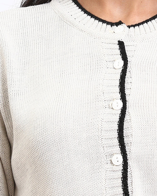 Ravin Contrast-Trim Ribbed Knit Cropped Cardigan – Grey/Black - R211190