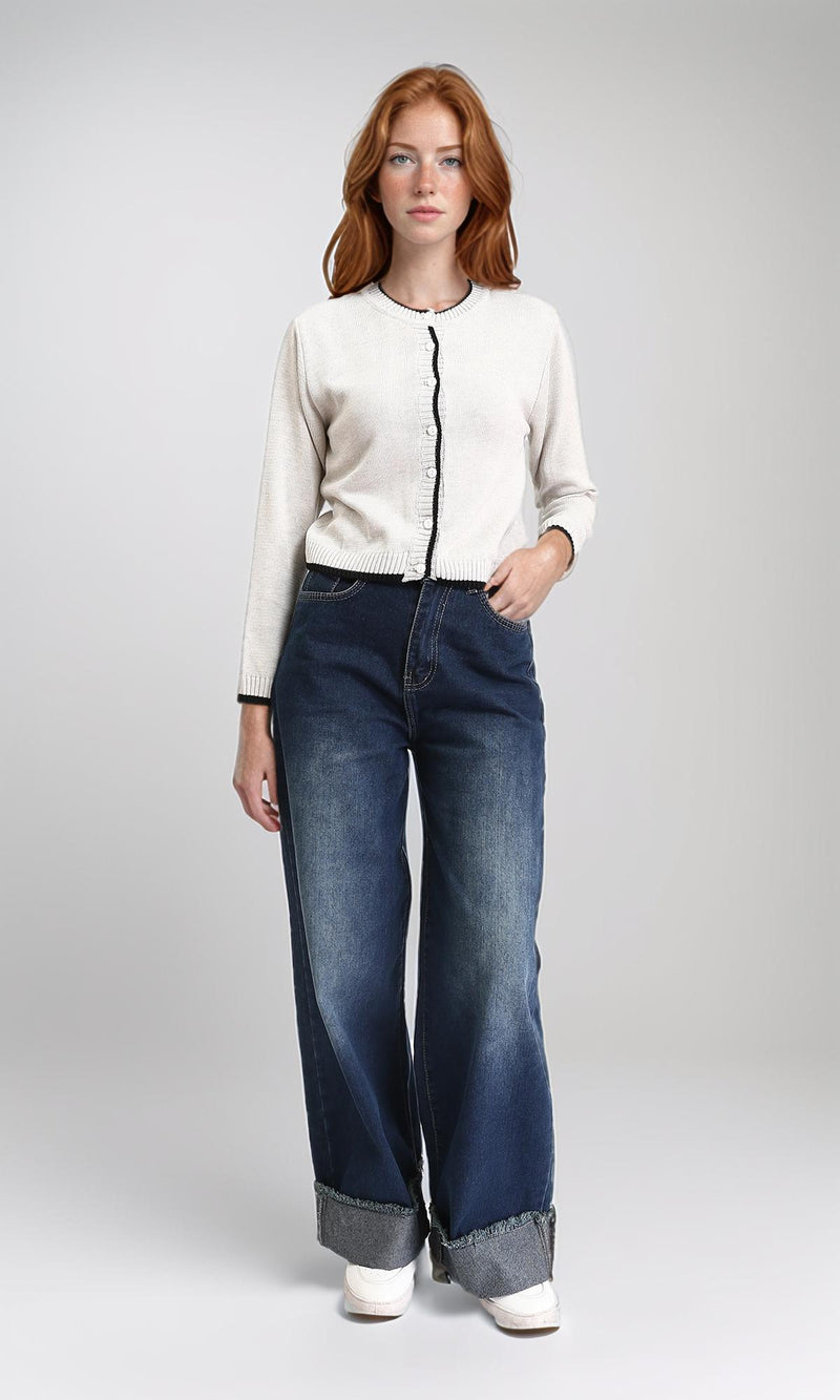 R211190 - Full Buttons Down Winter Cardigan - Light Grey