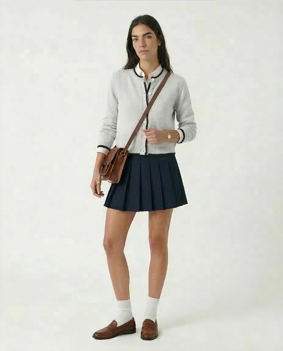 Ravin Contrast-Trim Ribbed Knit Cropped Cardigan – Grey/Black - R211190