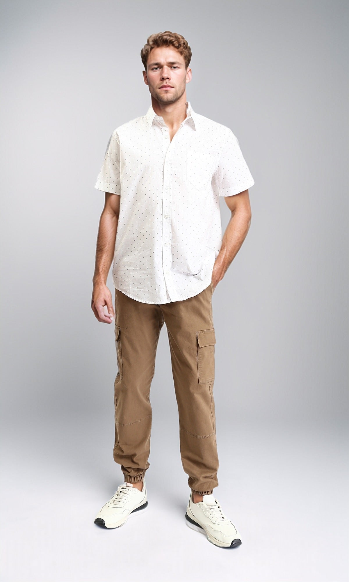 R211191 - Regular Fit Short Sleeves Dotted Shirt - White