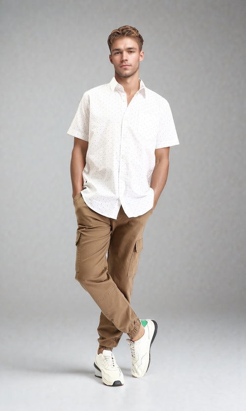 R211191 - Regular Fit Short Sleeves Dotted Shirt - White