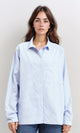 R211192 - Casual Striped Shirt with Front Pocket - Light Blue & White