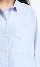 R211192 - Casual Striped Shirt with Front Pocket - Light Blue & White