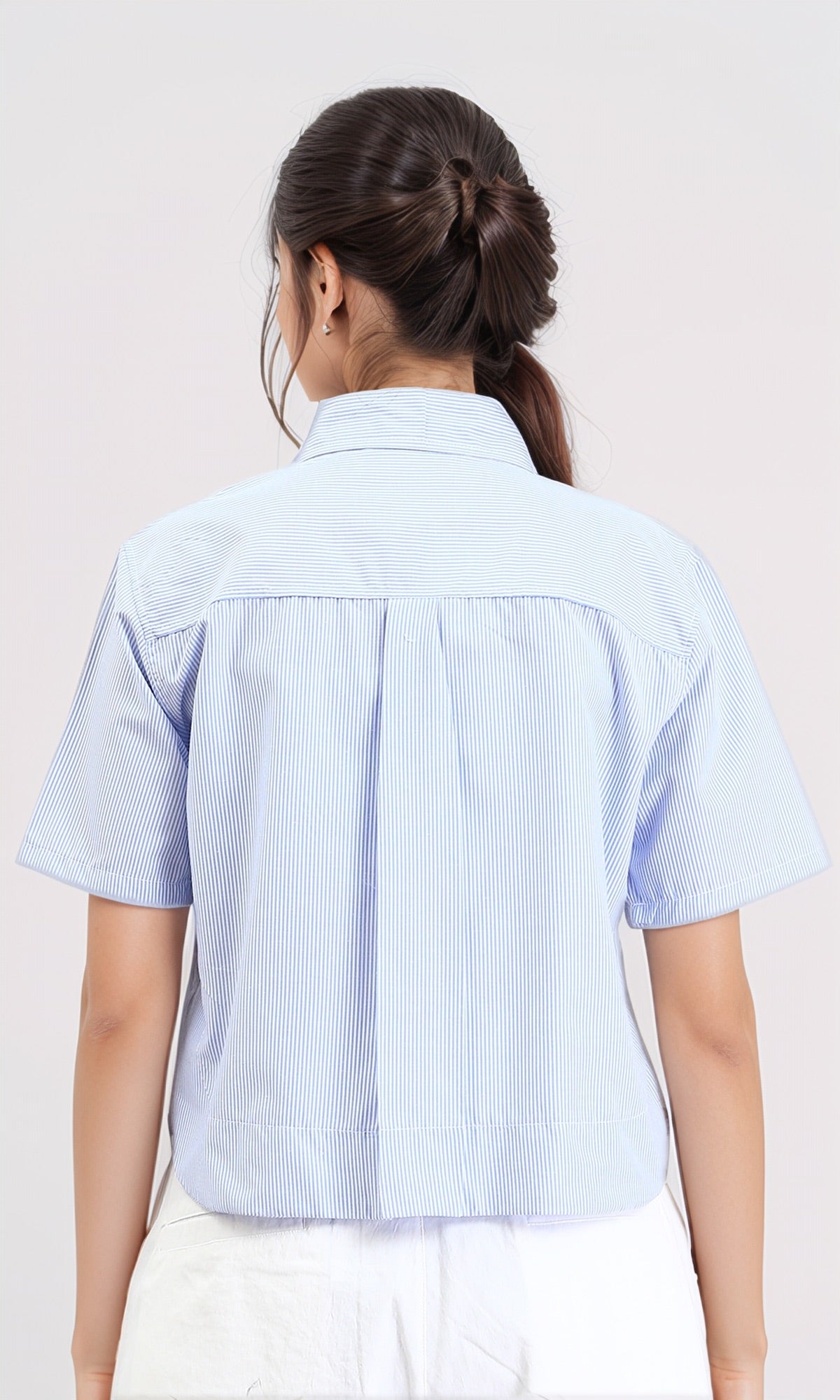 R211193 - Striped Shirt with Front Pocket - Light Blue & White