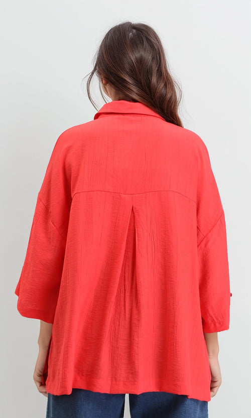 R211194 - 3/4 Sleeves Relaxed Textured Shirt - Red