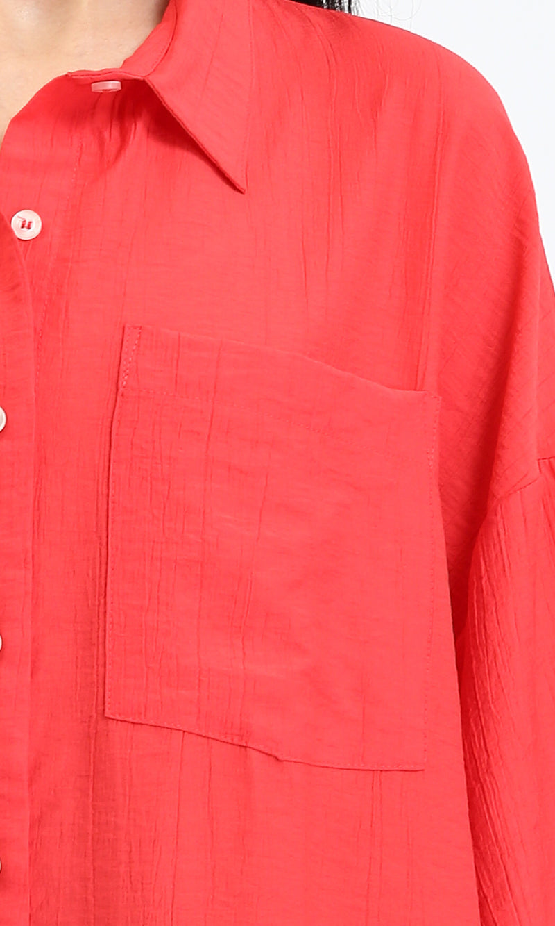 R211194 - 3/4 Sleeves Relaxed Textured Shirt - Red
