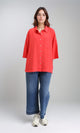 R211194 - 3/4 Sleeves Relaxed Textured Shirt - Red