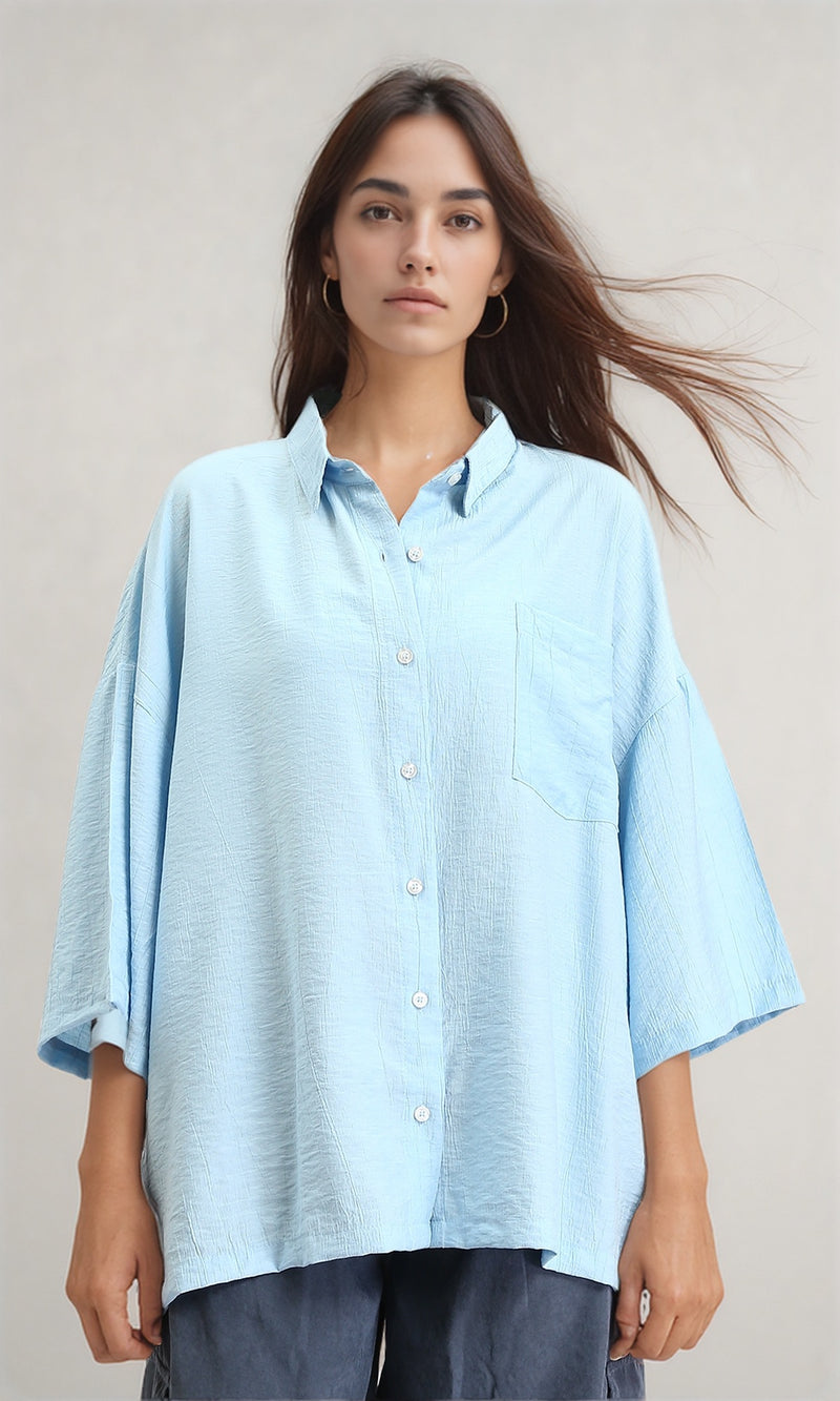 R211195 - 3/4 Sleeves Relaxed Textured Shirt - Aqua