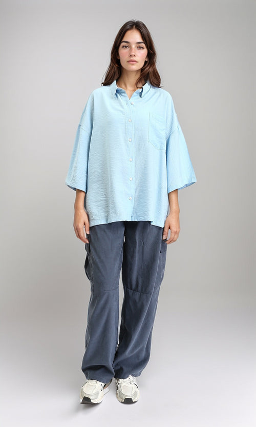 R211195 - 3/4 Sleeves Relaxed Textured Shirt - Aqua