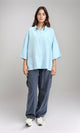 R211195 - 3/4 Sleeves Relaxed Textured Shirt - Aqua