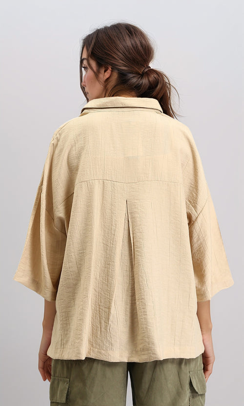 R211196 - 3/4 Sleeves Relaxed Textured Shirt - Dark Beige