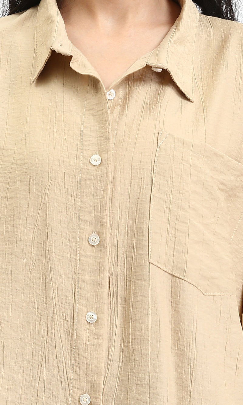 R211196 - 3/4 Sleeves Relaxed Textured Shirt - Dark Beige