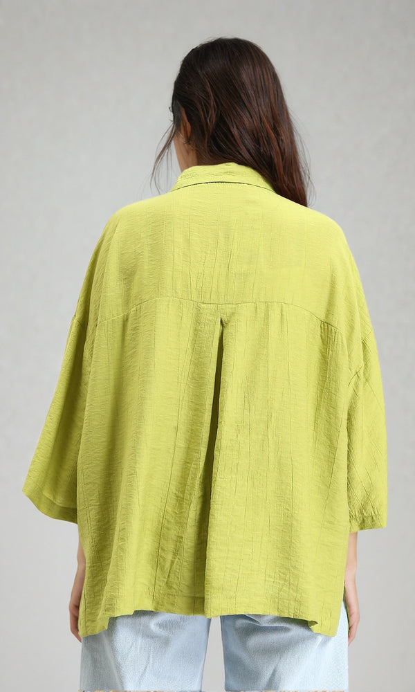 R211197 - 3/4 Sleeves Relaxed Textured Shirt - Lime