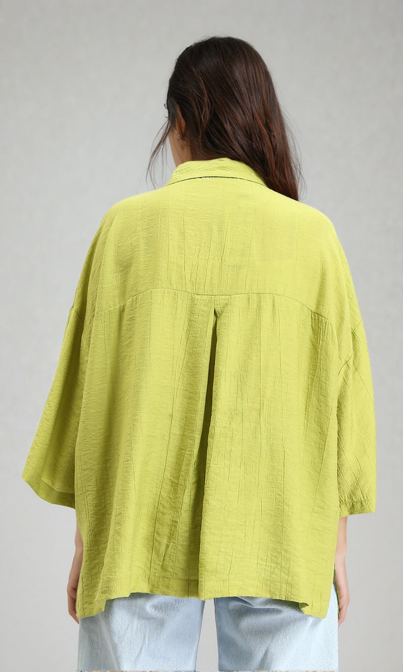 R211197 - 3/4 Sleeves Relaxed Textured Shirt - Lime