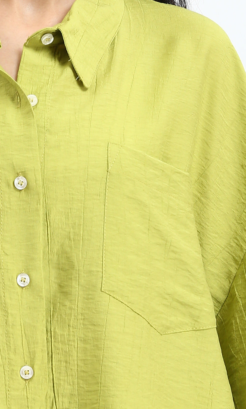 R211197 - 3/4 Sleeves Relaxed Textured Shirt - Lime