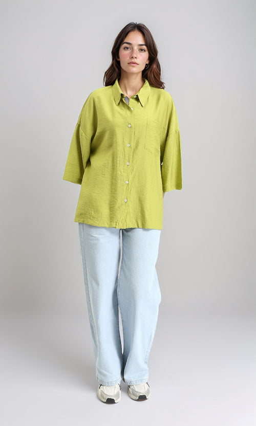 R211197 - 3/4 Sleeves Relaxed Textured Shirt - Lime