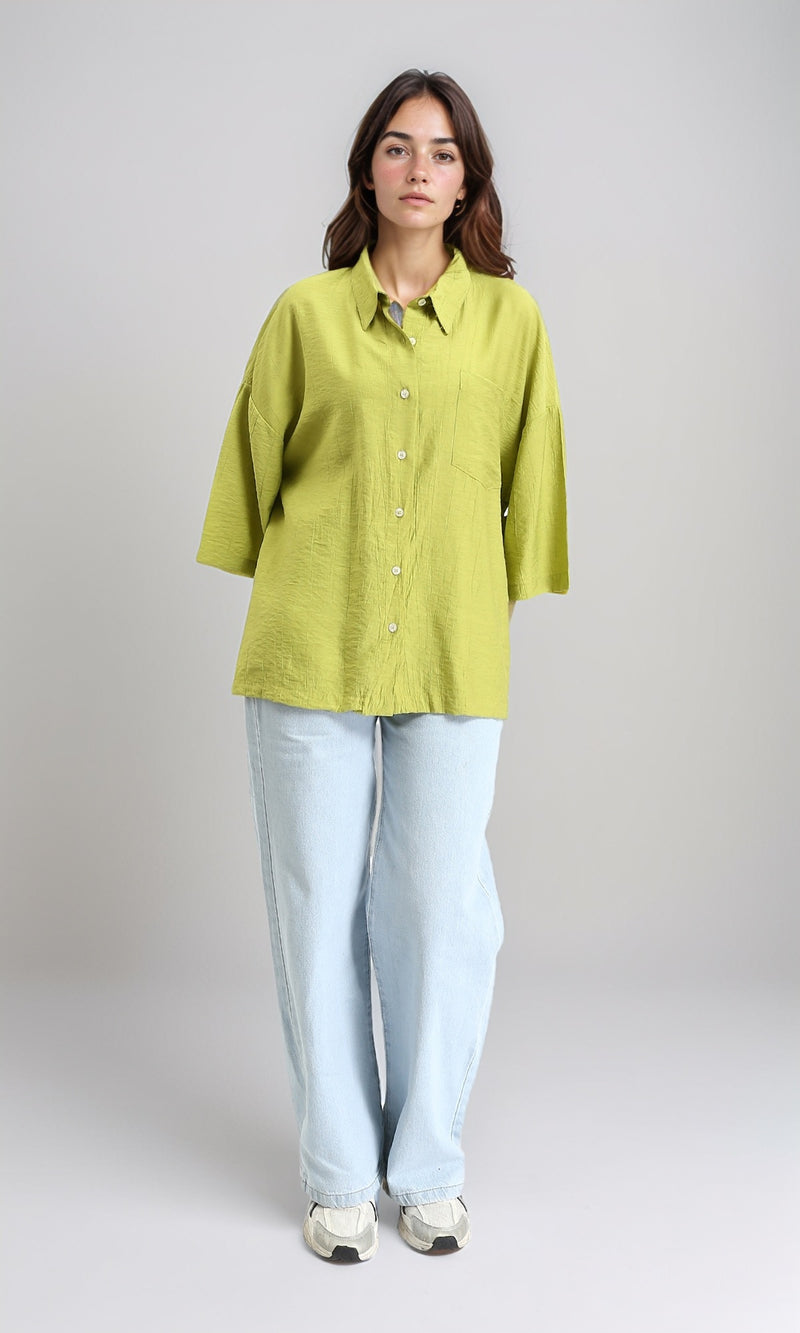 R211197 - 3/4 Sleeves Relaxed Textured Shirt - Lime