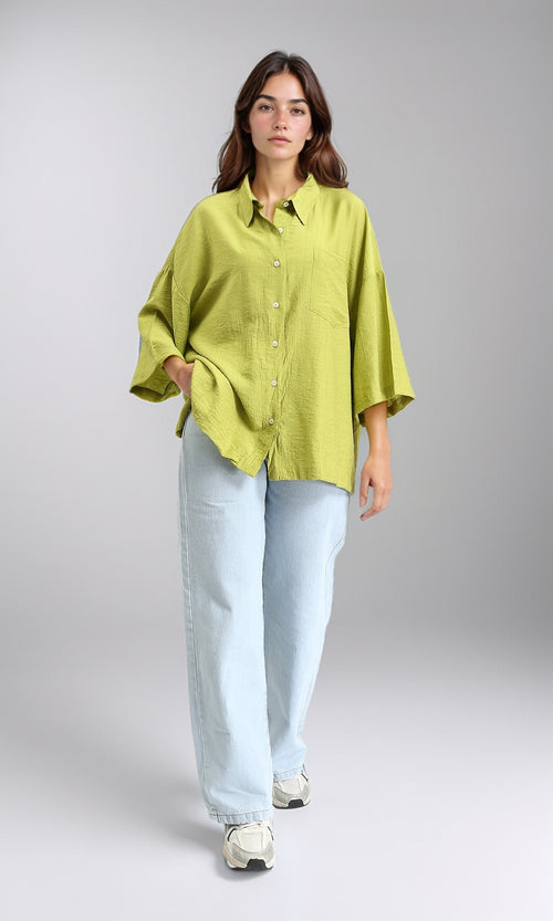 R211197 - 3/4 Sleeves Relaxed Textured Shirt - Lime
