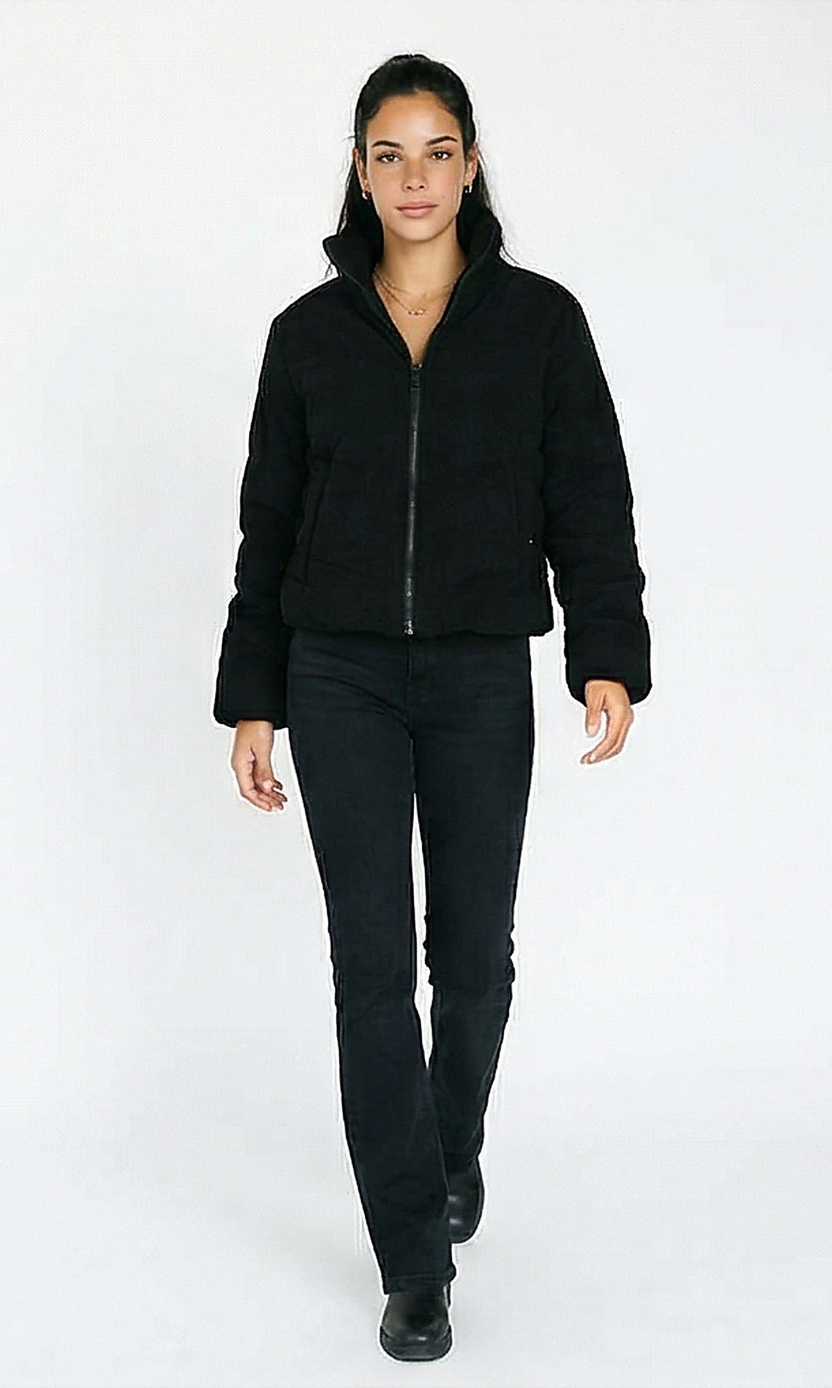 R211240 - Long Sleeves Solid Winter Jacket - Black