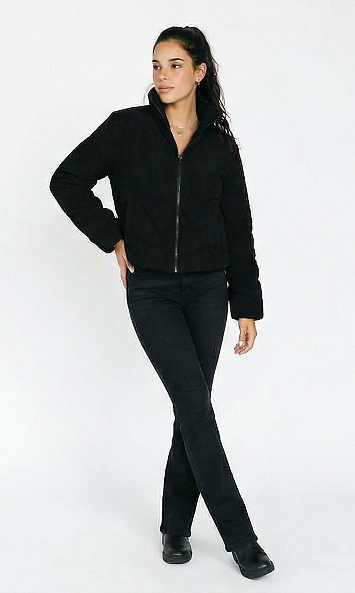 R211240 - Long Sleeves Solid Winter Jacket - Black