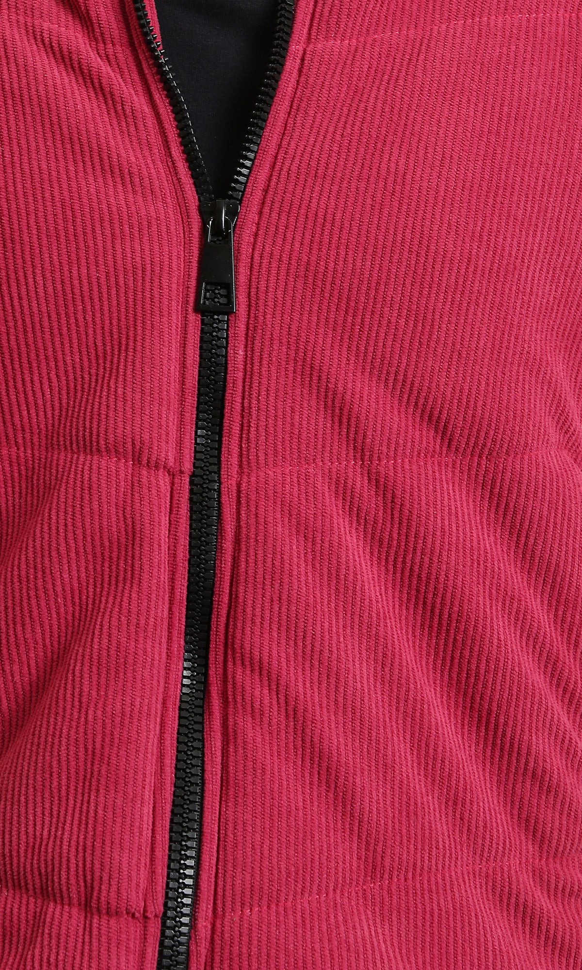 جاكيت مبطن أحمر ياقة قائمة من قماش الكوردروي