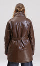 R211244 - Shiny Long Jacket with Stand Collar - Brown