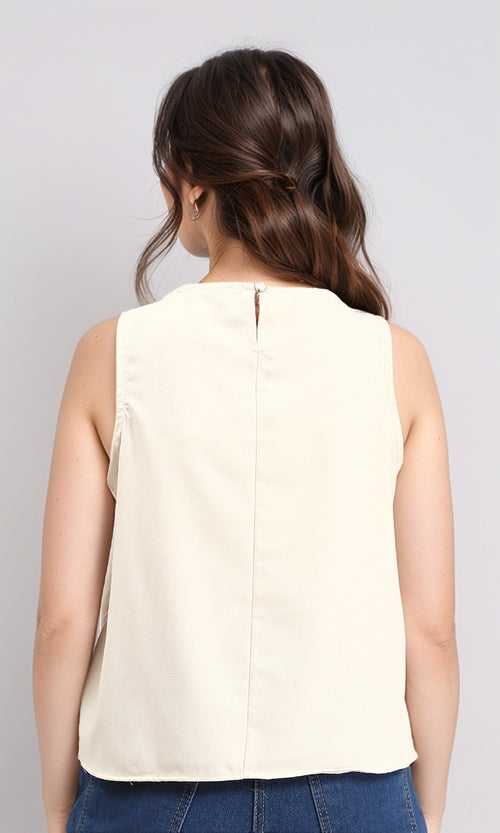 R211290 - Basic Sleeveless Crew Neck Blouse - Beige