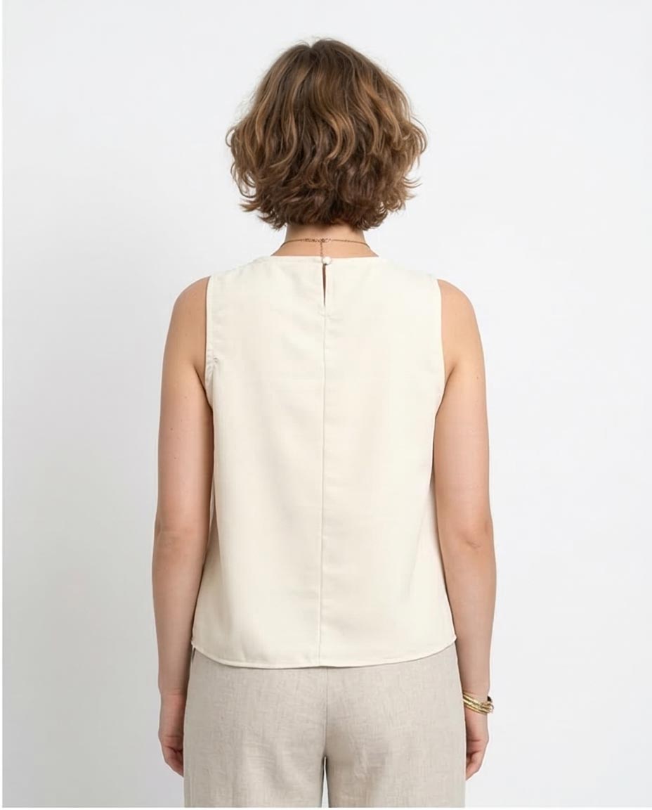 Ravin Minimalist Sleeveless Woven Shell Top with Back Keyhole – Ivory - R211290