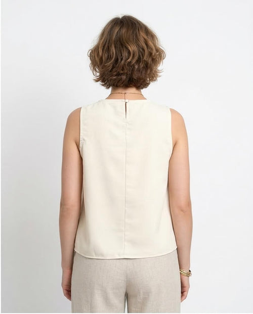 Ravin Minimalist Sleeveless Woven Shell Top with Back Keyhole – Ivory - R211290