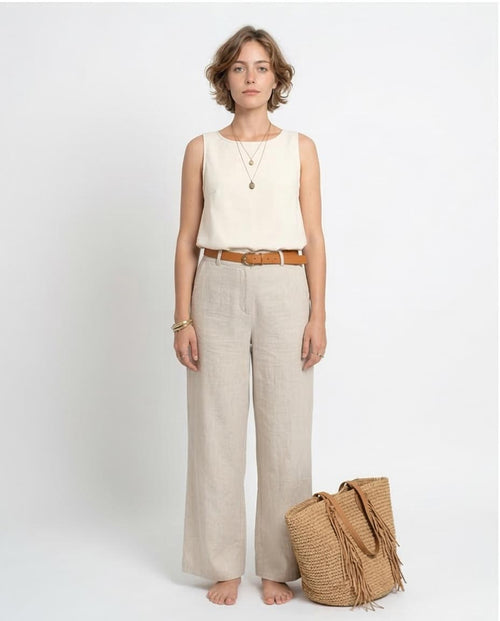 Ravin Minimalist Sleeveless Woven Shell Top with Back Keyhole – Ivory - R211290