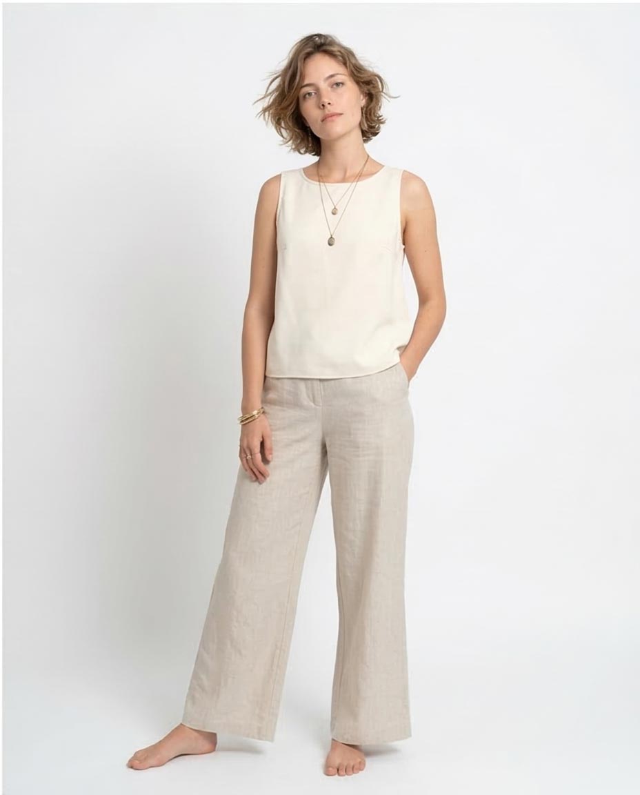 Ravin Minimalist Sleeveless Woven Shell Top with Back Keyhole – Ivory - R211290