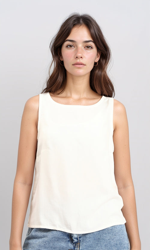 R211293 - Basic Sleeveless Crew Neck Blouse - White