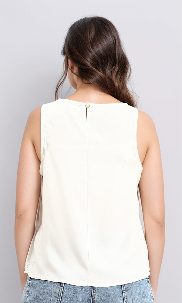 R211293 - Basic Sleeveless Crew Neck Blouse - White