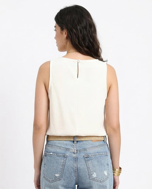 Ravin Sleeveless Round-Neck Shell Top with Keyhole Back - Off-White - R211293