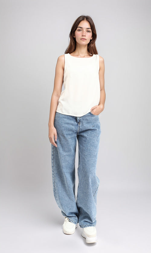 R211293 - Basic Sleeveless Crew Neck Blouse - White