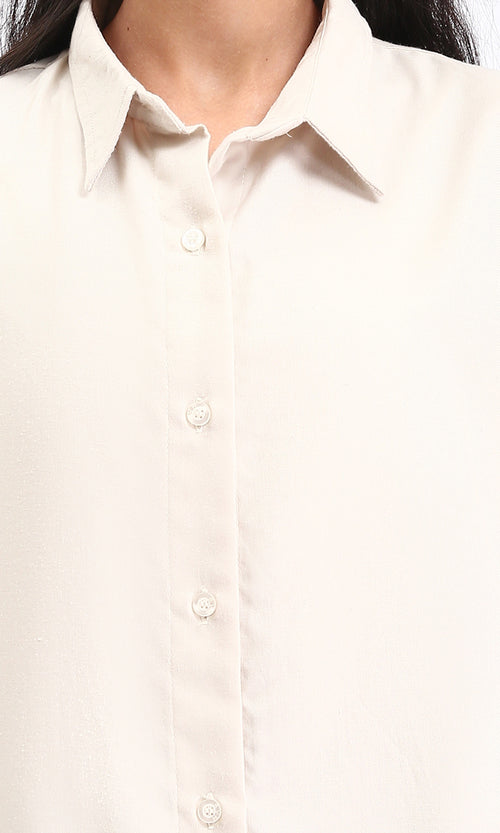 R211295 - Solid Long Shirt with Classic Collar - Beige