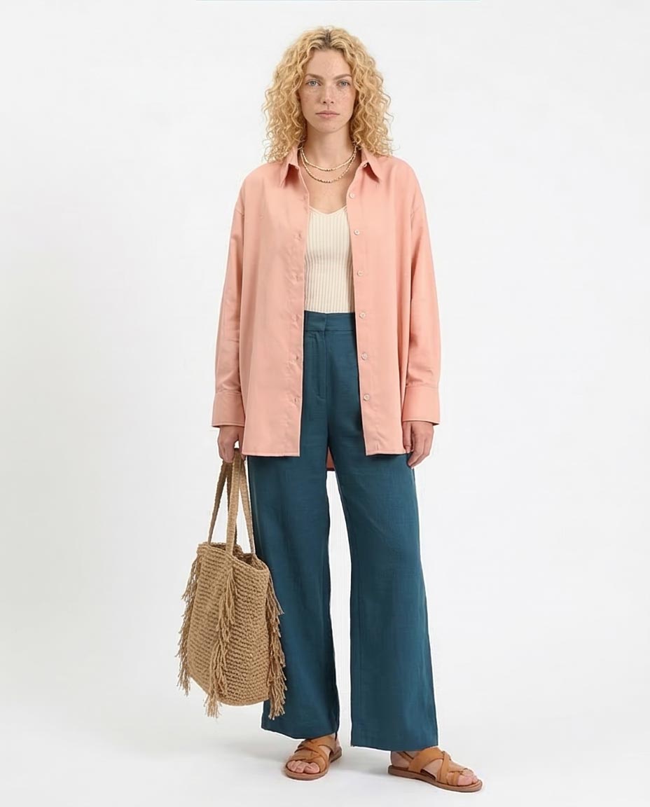Ravin Oversized Long-Sleeve Button-Down Shirt – Peach - R211296