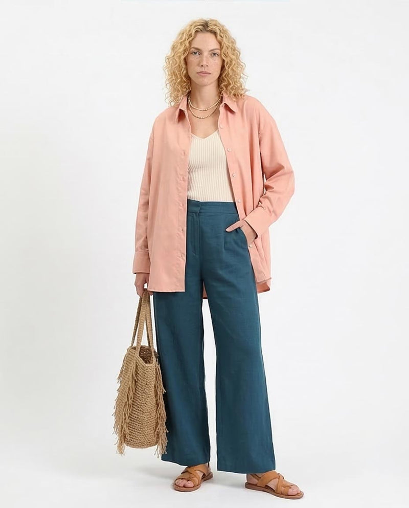 Ravin Oversized Long-Sleeve Button-Down Shirt – Peach - R211296